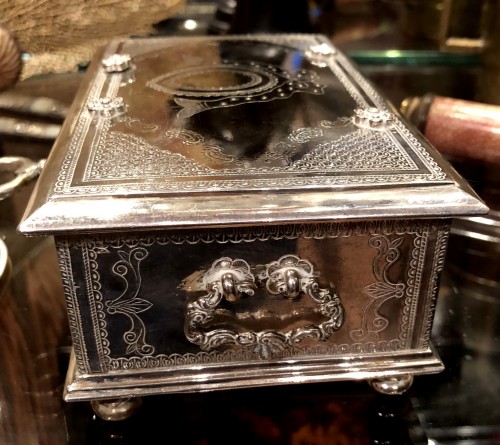 18th century - A Dutch colonial engraved silver casket.18th century