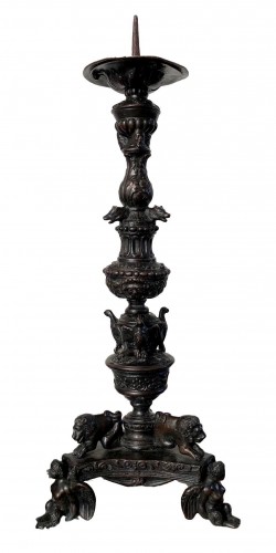 A large renaissance bronze candlestick.Late 16th century
