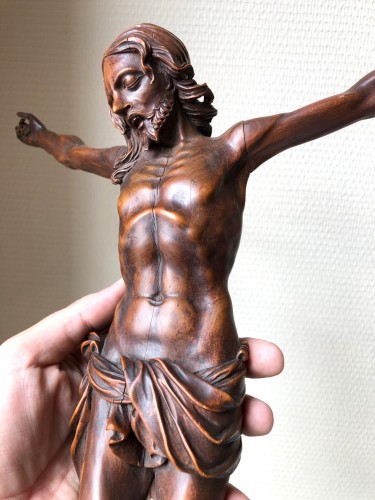 Religious Antiques  - A fruitwood carved Corpus Christi.17th century.