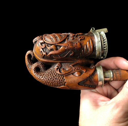 19th century - A German &#039;Ulmer-Kloben&#039; pipe with silver mounts. Ca.1800