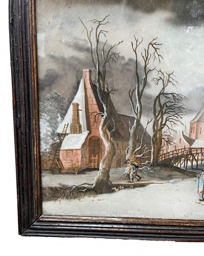 Winterlandscape reverse paiting, South Germany.17th century - 