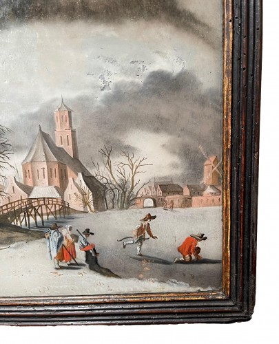 17th century - Winterlandscape reverse paiting, South Germany.17th century