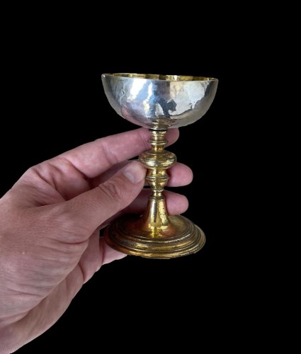 A gilt bronze and silver miniature Chalice. Early 17th century - Antique Silver Style 