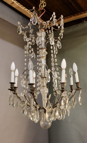 Luminaires Lustre - Lustre à pampilles de verre taillé fin du XIXe siècle