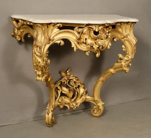 Miroirs, Trumeaux  - Miroir et console dorés Louis XV