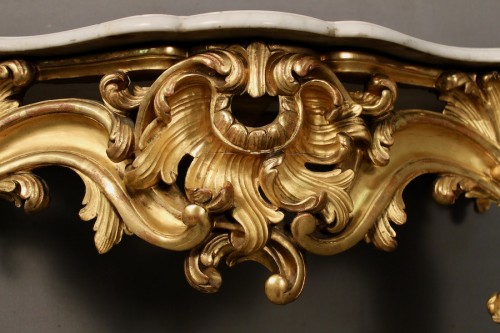 XVIIIe siècle - Miroir et console dorés Louis XV
