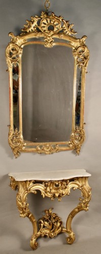 Antiquités - Miroir et console dorés Louis XV
