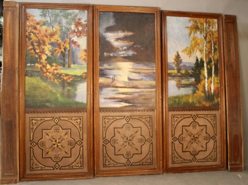 Suite of three large painted panels - Architectural & Garden Style 