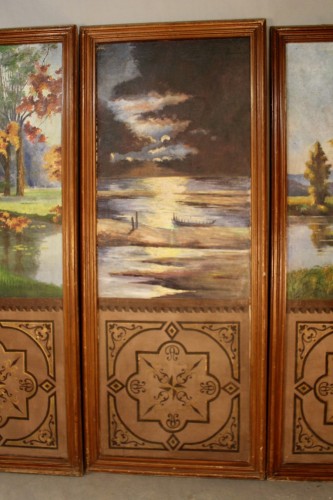 19th century - Suite of three large painted panels