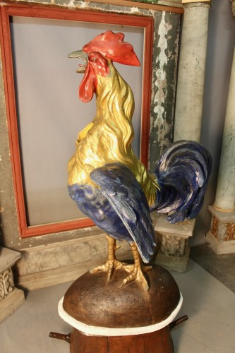 Curiosities  - Coq Chantecler passe boules in polychrome pressed cardboard