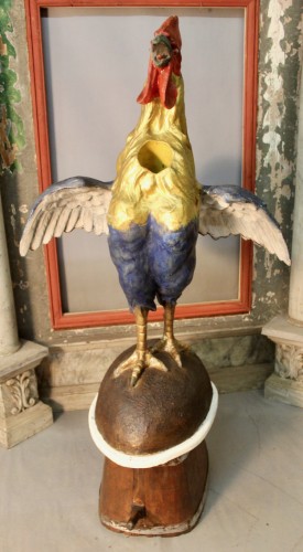 19th century - Coq Chantecler passe boules in polychrome pressed cardboard