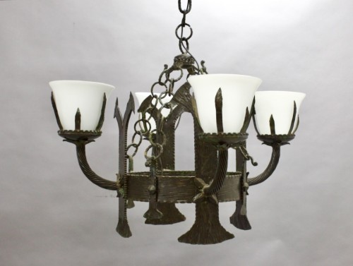 Pair of Art Deco wrought-iron chandeliers - Lighting Style Art Déco