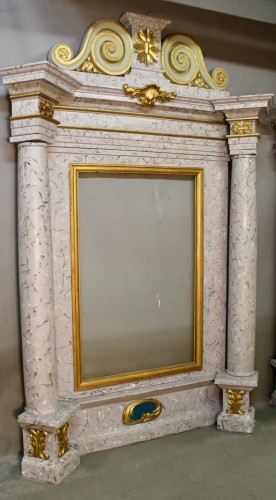 Miroirs, Trumeaux  - Paire de grands miroirs baroques polychromes XIXe