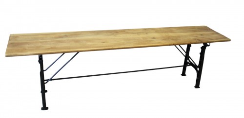 Large Industrial Console Walnut Top Cast Iron Base