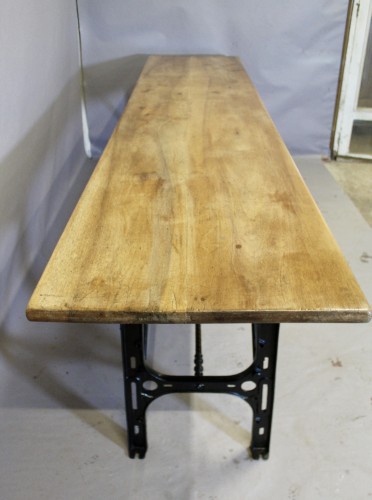 Furniture  - Large Industrial Console Walnut Top Cast Iron Base