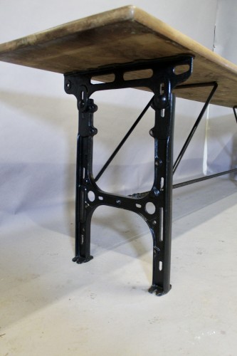 Large Industrial Console Walnut Top Cast Iron Base - 