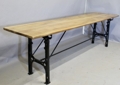Large Industrial Console Walnut Top Cast Iron Base - 