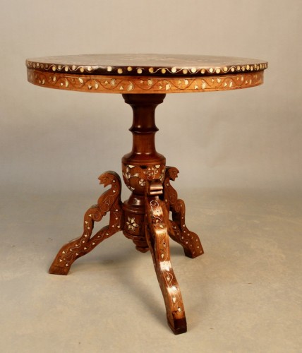 Furniture  - Indochinese Pedestal Table With Mother-of-pearl Inlay