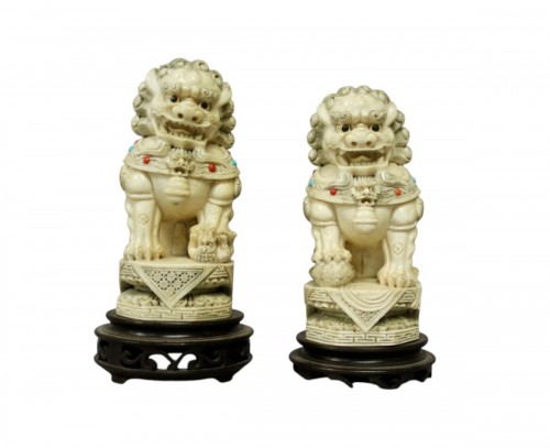 Pair Of Ivory Foh Dogs china circa 1940