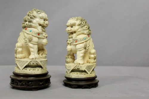 Pair Of Ivory Foh Dogs china circa 1940 - Asian Works of Art Style 