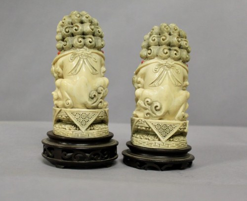 Asian Works of Art  - Pair Of Ivory Foh Dogs china circa 1940