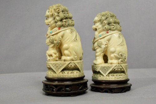 Pair Of Ivory Foh Dogs china circa 1940 - 