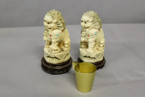 20th century - Pair Of Ivory Foh Dogs china circa 1940