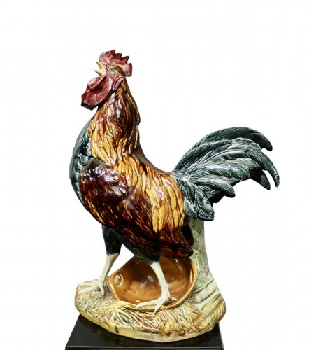 Polychrome Glazed Earthenware Rooster By Louis Robert Carrier Belleuse