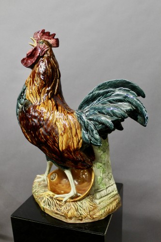 Polychrome Glazed Earthenware Rooster By Louis Robert Carrier Belleuse - Porcelain & Faience Style 