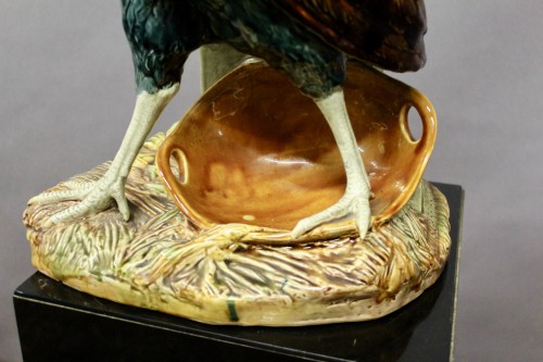 Porcelain & Faience  - Polychrome Glazed Earthenware Rooster By Louis Robert Carrier Belleuse