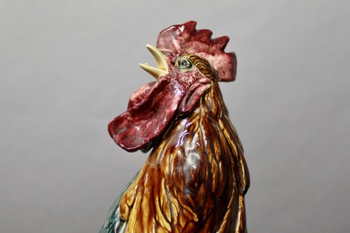 Polychrome Glazed Earthenware Rooster By Louis Robert Carrier Belleuse - 