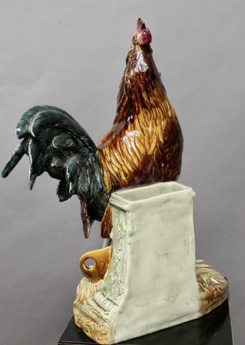 19th century - Polychrome Glazed Earthenware Rooster By Louis Robert Carrier Belleuse
