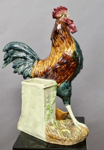 Polychrome Glazed Earthenware Rooster By Louis Robert Carrier Belleuse - 