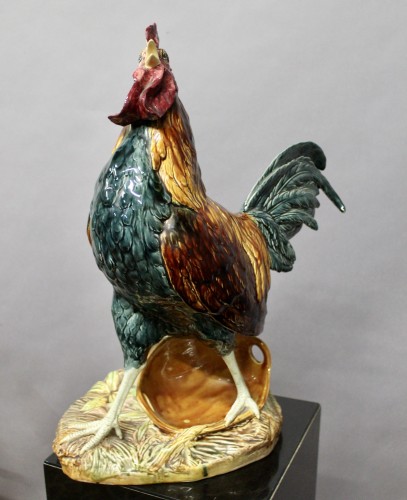Antiquités - Polychrome Glazed Earthenware Rooster By Louis Robert Carrier Belleuse