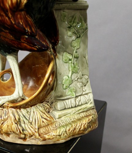 Antiquités - Polychrome Glazed Earthenware Rooster By Louis Robert Carrier Belleuse