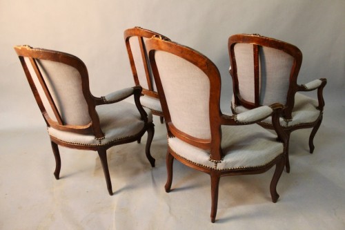 Antiquités - Set Of 4 Louis XV Cabriolet Armchairs