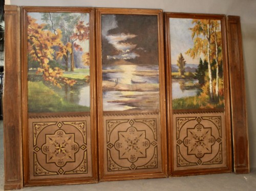 Suite Of 3 Large Painted Panels - Decorative Objects Style 