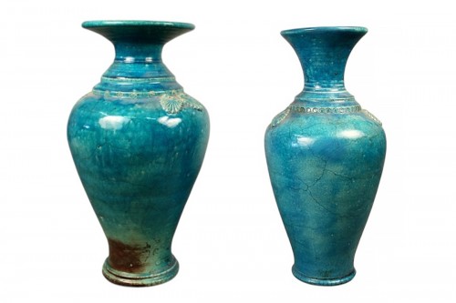 Pair Of Turquoise Cracked Ceramic Vases, 18th Century, China