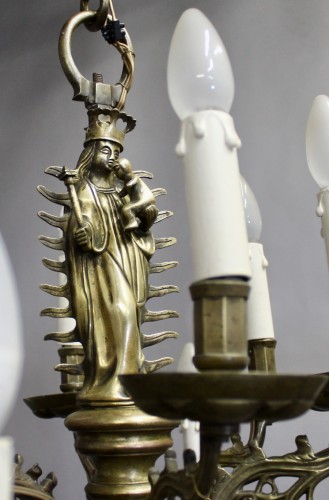 Lustre en bronze du XVIIe figurant la Vierge à l'enfant - Jean-Yves Buhard