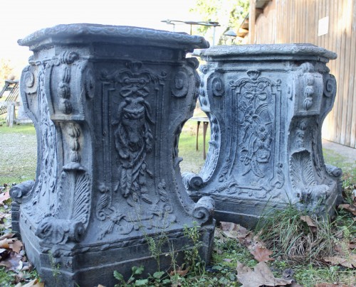 Paire de socles en fonte XIXe pour vases Médicis ou statues - Matériaux & Architecture Style 