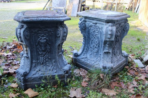 Paire de socles en fonte XIXe pour vases Médicis ou statues - Jean-Yves Buhard