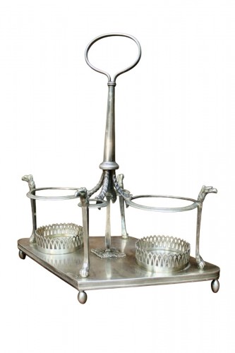 Serviteur de table huilier et vinaigrier en argent massif d'époque Empire