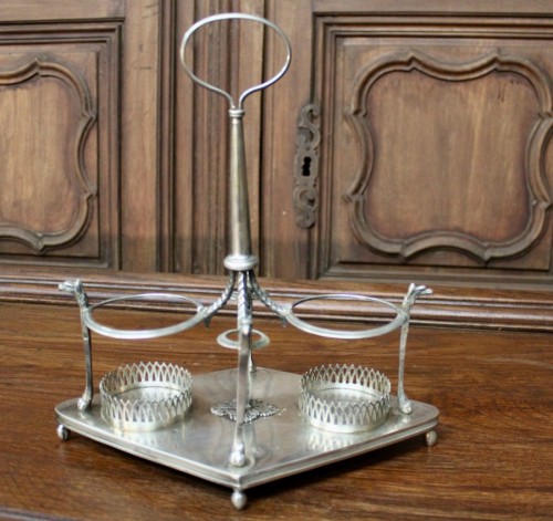 XIXe siècle - Serviteur de table huilier et vinaigrier en argent massif d'époque Empire