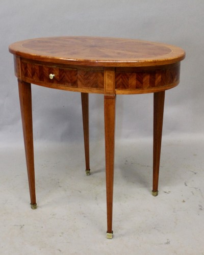 XVIIIe siècle - Table Guéridon Louis XVI en marqueterie
