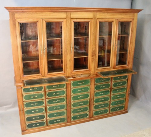 Antiquités - Bibliothèque cartonnier en acajou XIXe