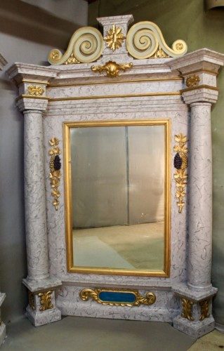 Paire de grands miroirs Baroques avec frontons de Lugano - Napoléon III
