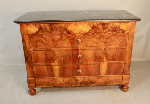 French Restauration Chest Of Drawers In Burr Walnut, Marble Top  - Furniture Style Restauration - Charles X