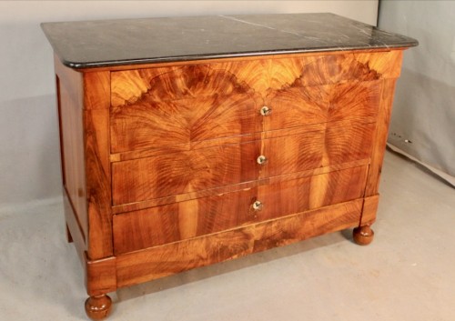 Furniture  - French Restauration Chest Of Drawers In Burr Walnut, Marble Top 