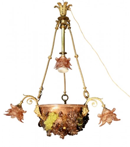 Lustre à 3 bras de lumière bronze à décor de raisins