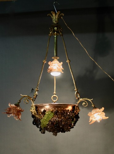 Lustre à 3 bras de lumière bronze à décor de raisins - Luminaires Style Napoléon III